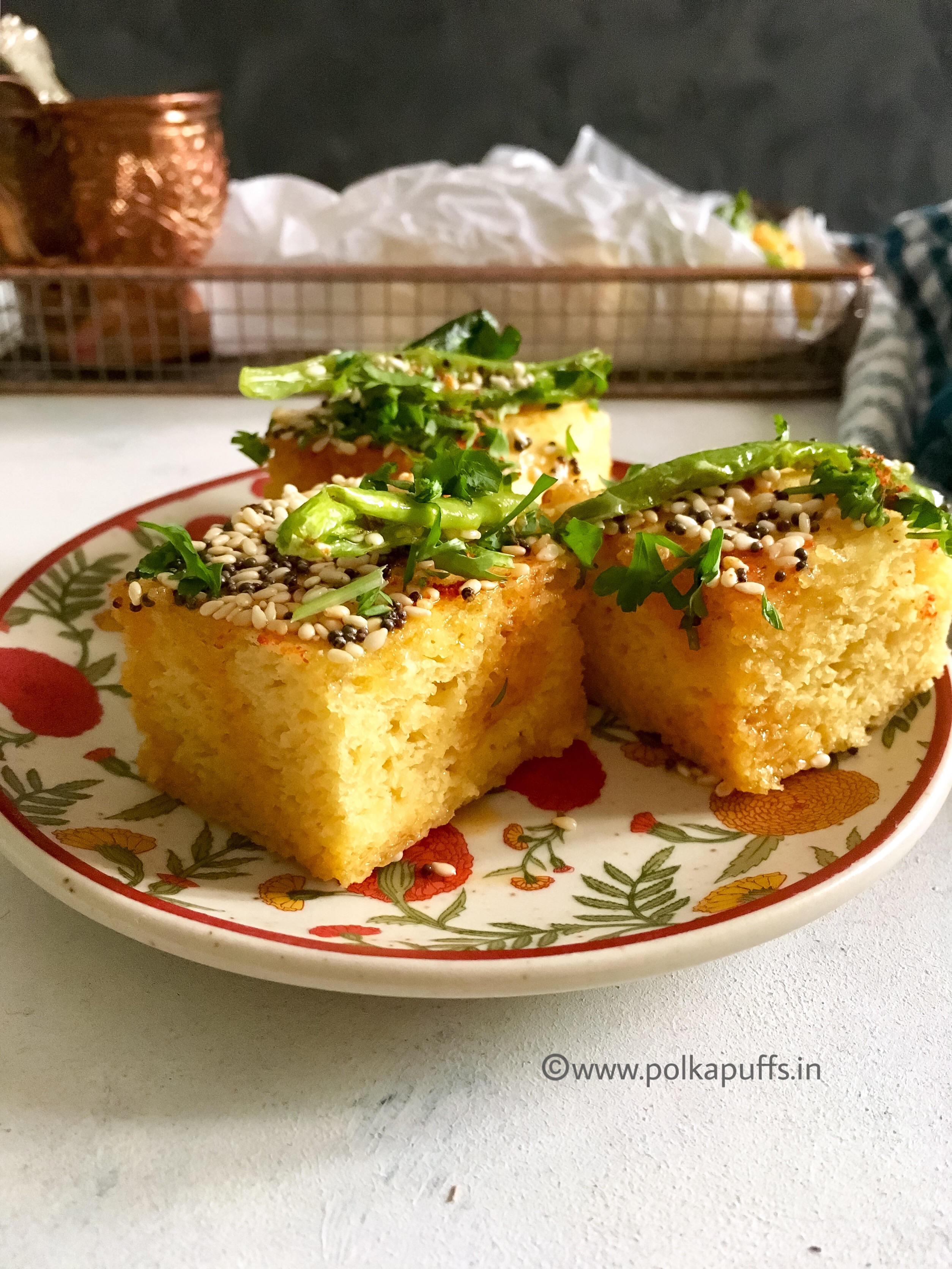Steamed Khaman Dhokla Indian Savory Cake Recipe - Cooking The Globe
